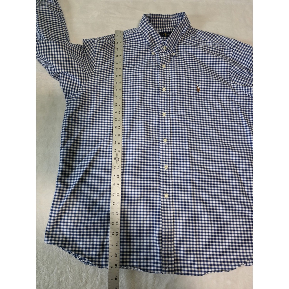 Ralph Lauren Mens XXL Blue White Gingham Check Button Down Shirt Brown Pony - Picture 7 of 8